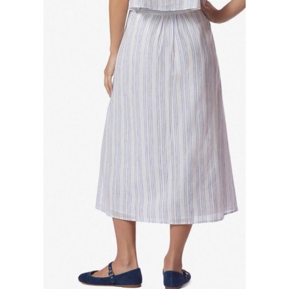 Avec Les Filles Carina White Blue Stripe Side Button Wrap Midi Skirt M - Picture 4 of 9